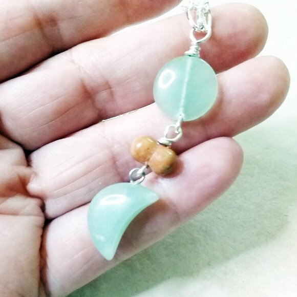 Dainty Aventurine Moon Necklace! Feminine Moon Goddess! Prosperity & Good Luck! - Picture 4 of 7